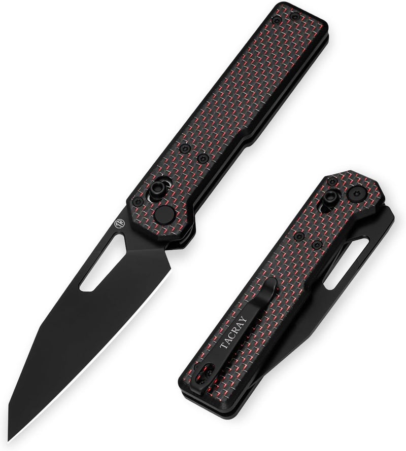 TACRAY Tarcus Folding Pocket Knife, 3.5" D2 Steel DLC Blade Carbon Fiber Overlay Handle, Lightweight EDC Knife with Crossbar Lock for Men and Women, Ideal for Camping, Hiking, and Survival - Image 1